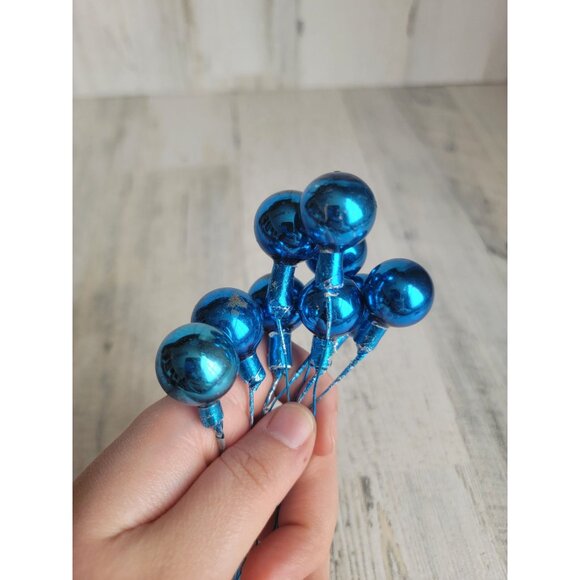 Vintage blue ball branch pick ornament mercury glass Xmas - Picture 13 of 13